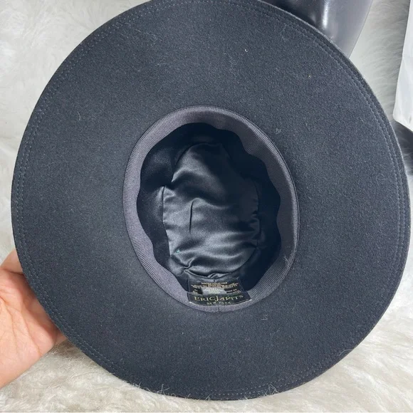 Eric Javits New York Black 100% Wool Wide Brim Fedora Hat Water Repellent L/XL - Picture 6 of 13